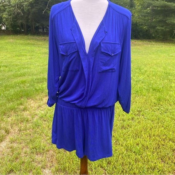 YOUNG FABULOUS & BROKE ROMPER PANTS JUMPSUIT BLUE STRETCH TAB SLEEVE SIZE M - Picture 1 of 10